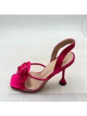 Women Open Toe Stiletto High Heel Single Band with Flower Sandals Party Pink